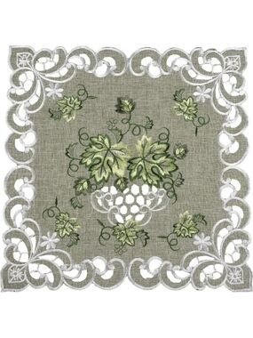 Embroidered Green Leaf Doily - Antique Green Table Centerpiece & Place Mat (16”)